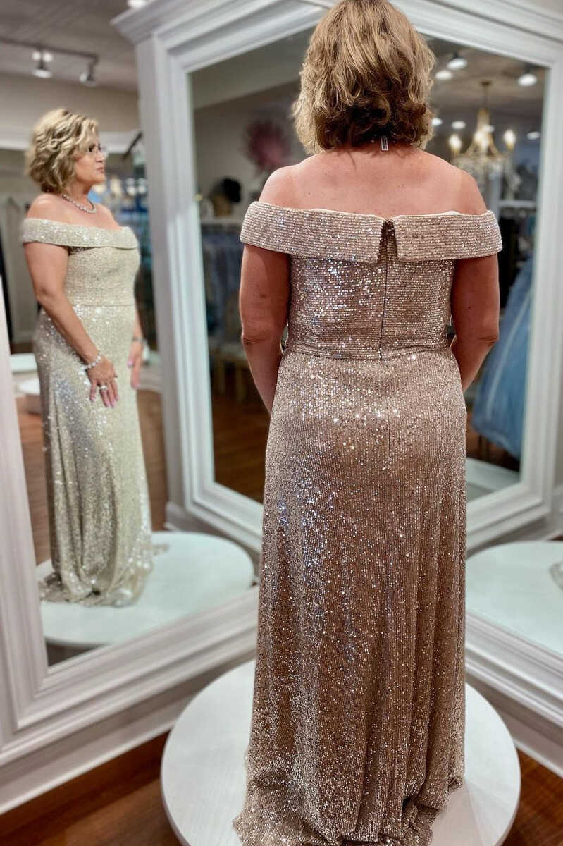 champagne color mother of bride dress Zapaka Women Long Champagne Mother of the Bride Dress with Lace Appliques Stretch Satin Off the Shoulder Back Zipper Formal Dress, Champagne / US18W