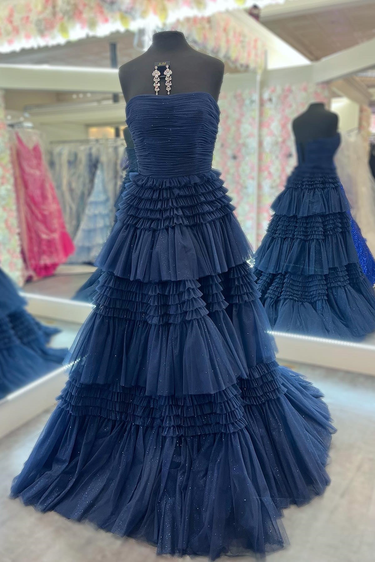 Strapless Periwinkle Tulle Tiered Ruffle Formal Dress – PollyBoutique