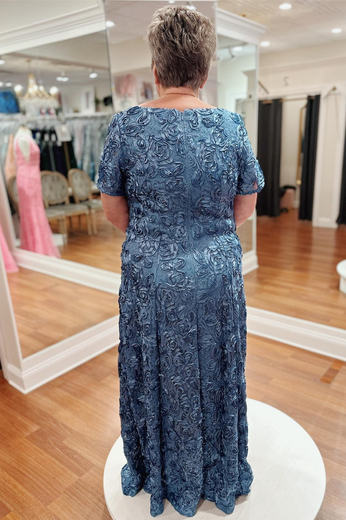 Steel Blue 3D Rose Appliques Long Mother of Bride Dress – PollyBoutique