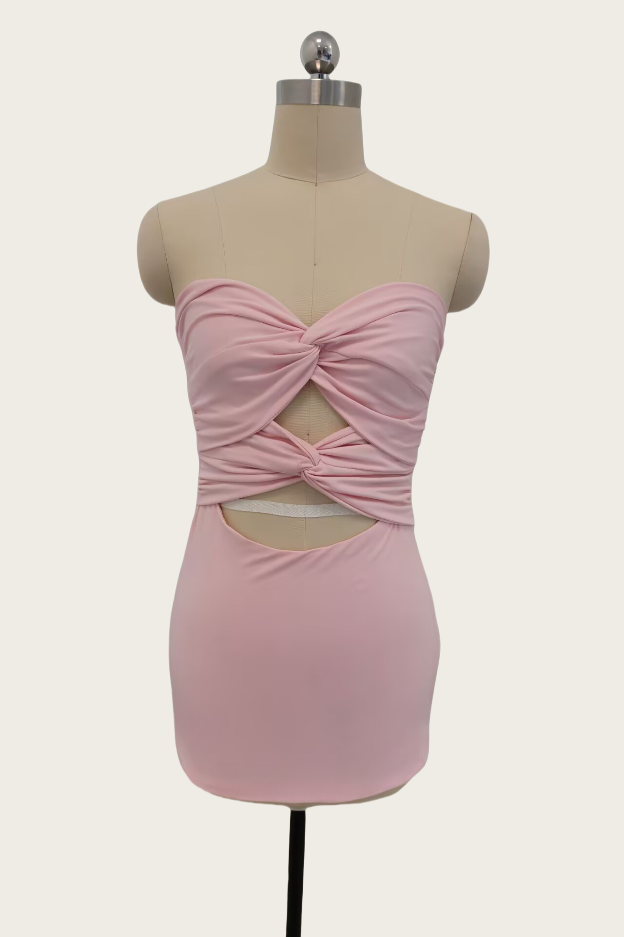 Strapless Yellow Twist Bodycon Short Dress