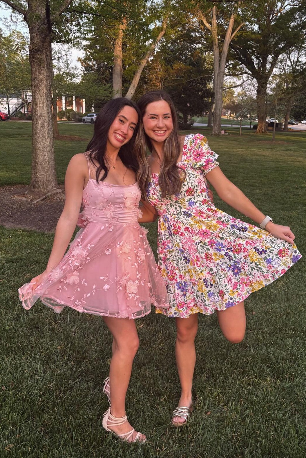 pink spring dress short short dress with slit Ruffled Straps Pink A-line Short Dress with Slit PollyBoutique