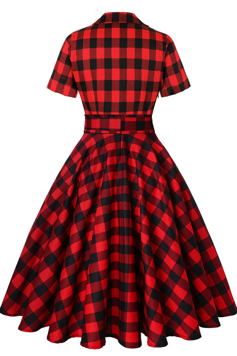 open lace back dress Black and Red 1950s Plaid Belted Vintage Swing Dress – PollyBoutique