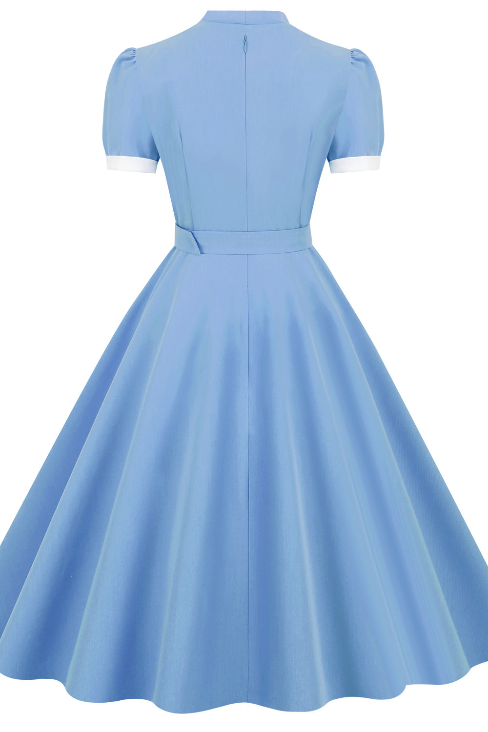 Blue 1950s Belted Short Sleeve Swing Dress – PollyBoutique