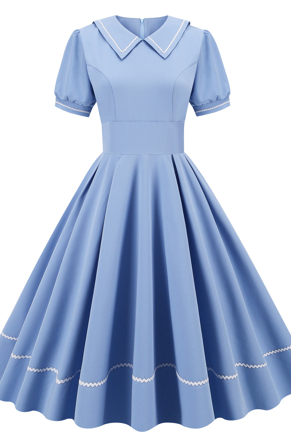Blue 1950s Short Sleeve Big Swing Dress – PollyBoutique