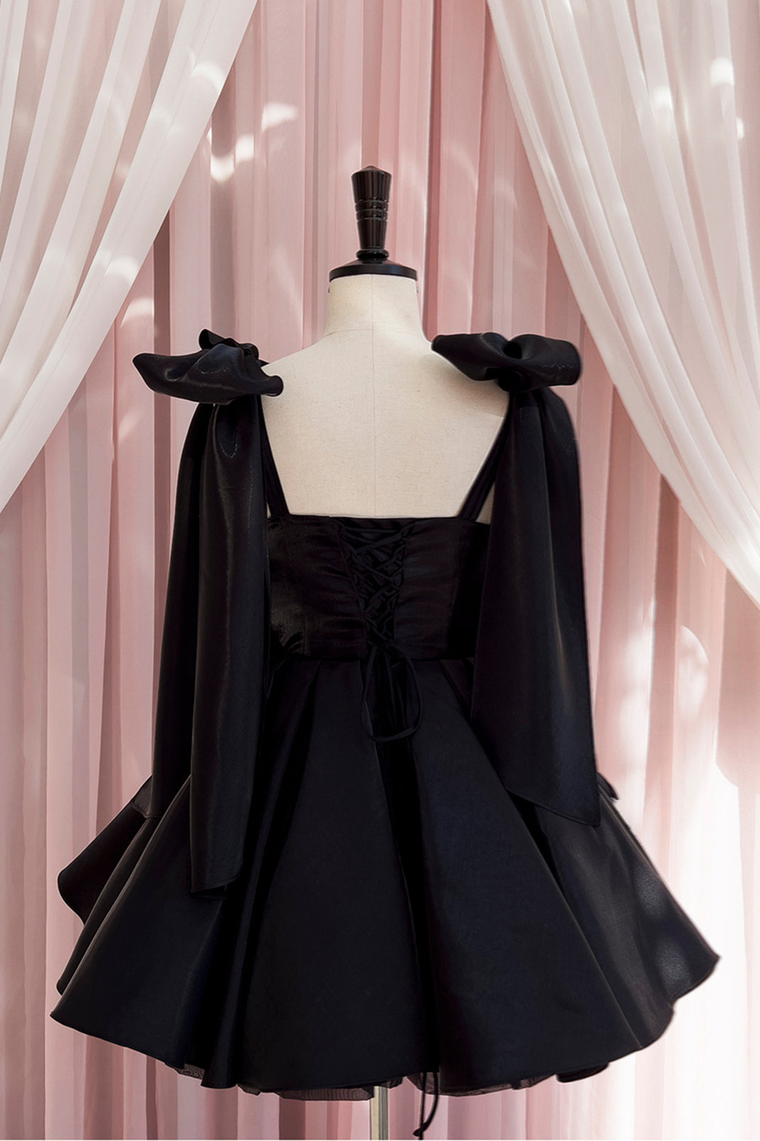 Bow Tie Black Pleated A-line Short Dress PollyBoutique Bow Tie Black Pleated A-line Short Dress PollyBoutique