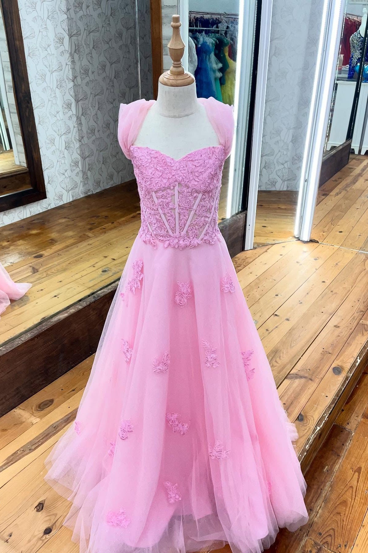 Cold Shoulder Pink Appliques A-line Girl Pageant Dress