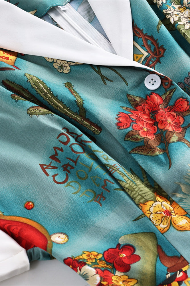 Green 1950s Court Print Vintage Swing Dress