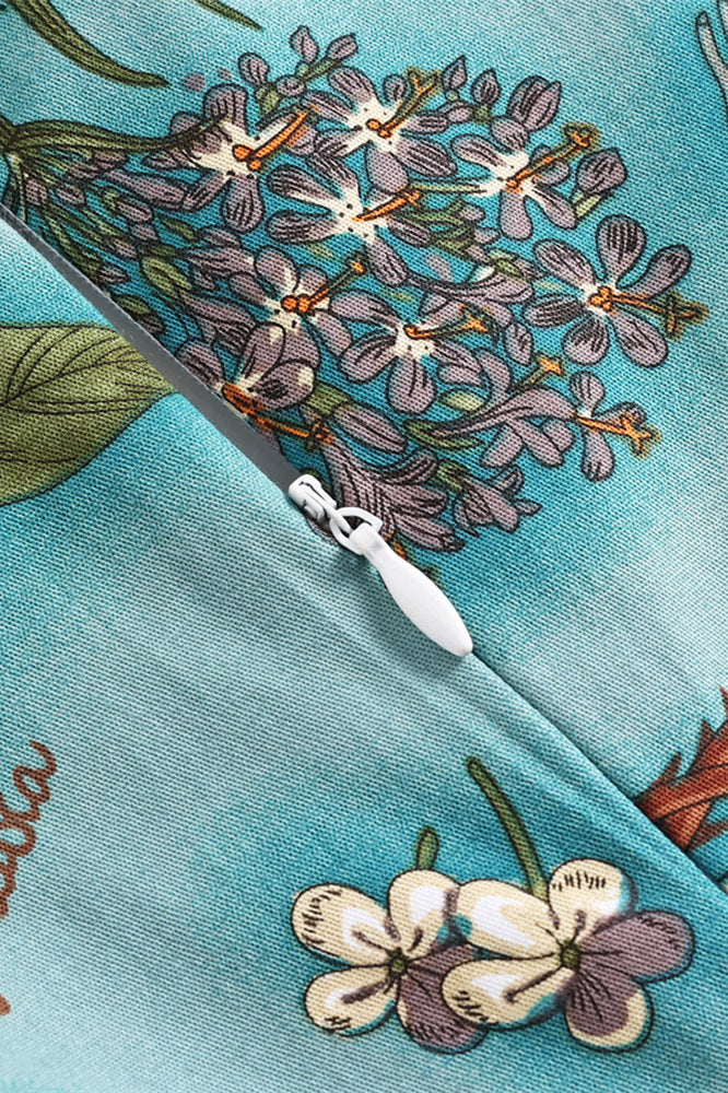 Green 1950s Court Print Vintage Swing Dress