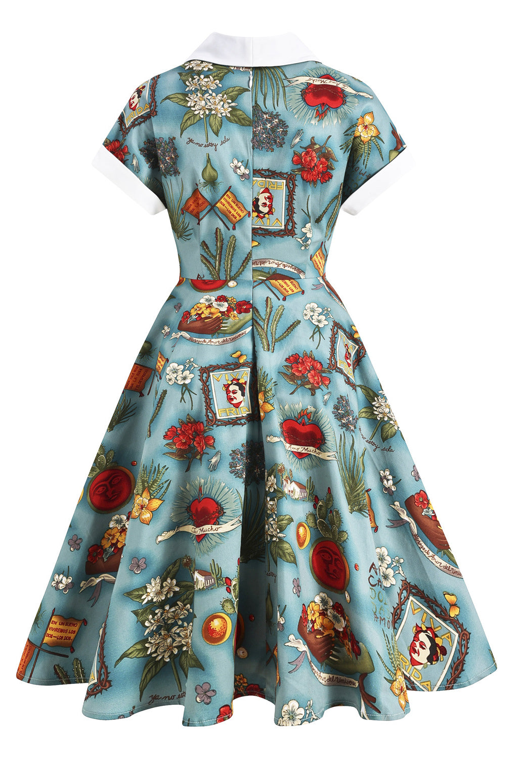 Green 1950s Court Print Vintage Swing Dress