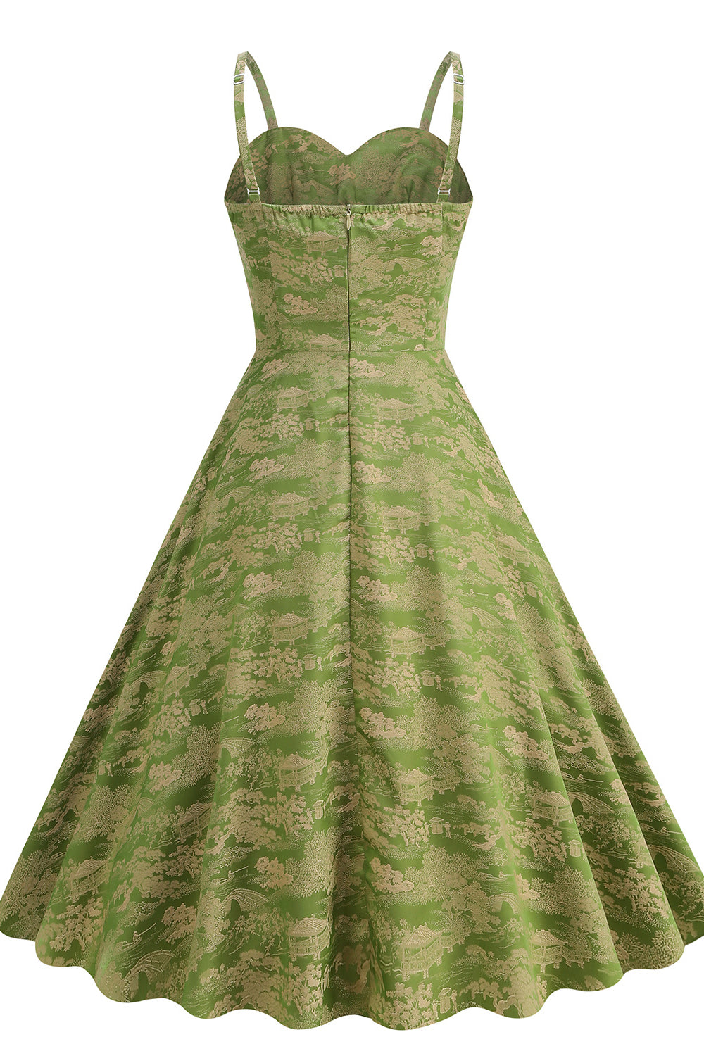 Green 1950s Jacquard Ruched Big Swing Dress – PollyBoutique
