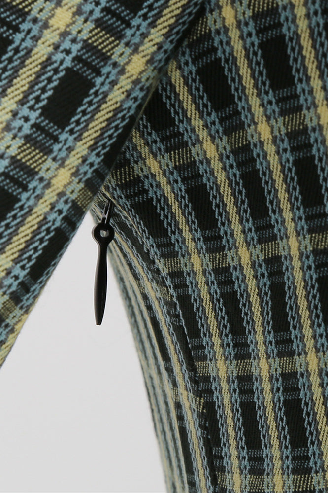 Green 1950s Plaid 3/4 Sleeve Big Swing Dress