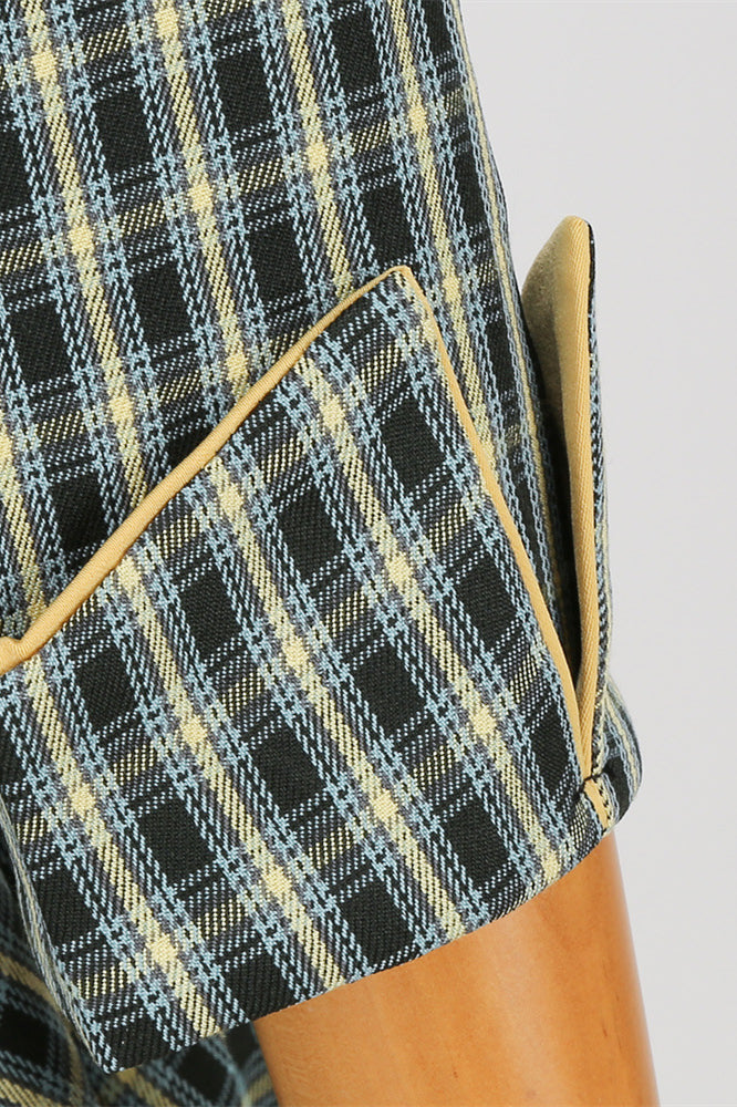 Green 1950s Plaid 3/4 Sleeve Big Swing Dress