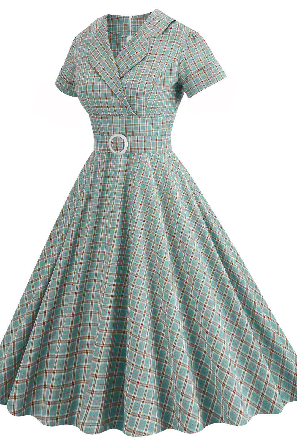 Green 1950s Plaid Belted Big Swing Dress – PollyBoutique
