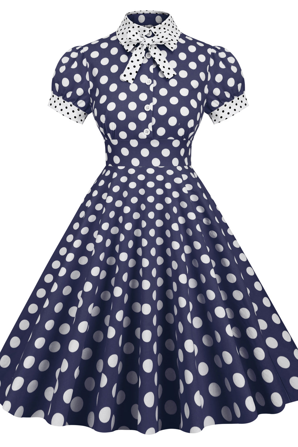 Green 1950s Polka Dots Big Swing Dress with Bow