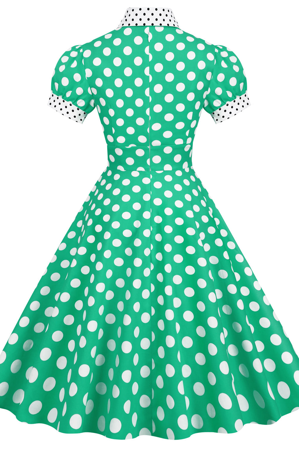 Green 1950s Polka Dots Big Swing Dress with Bow