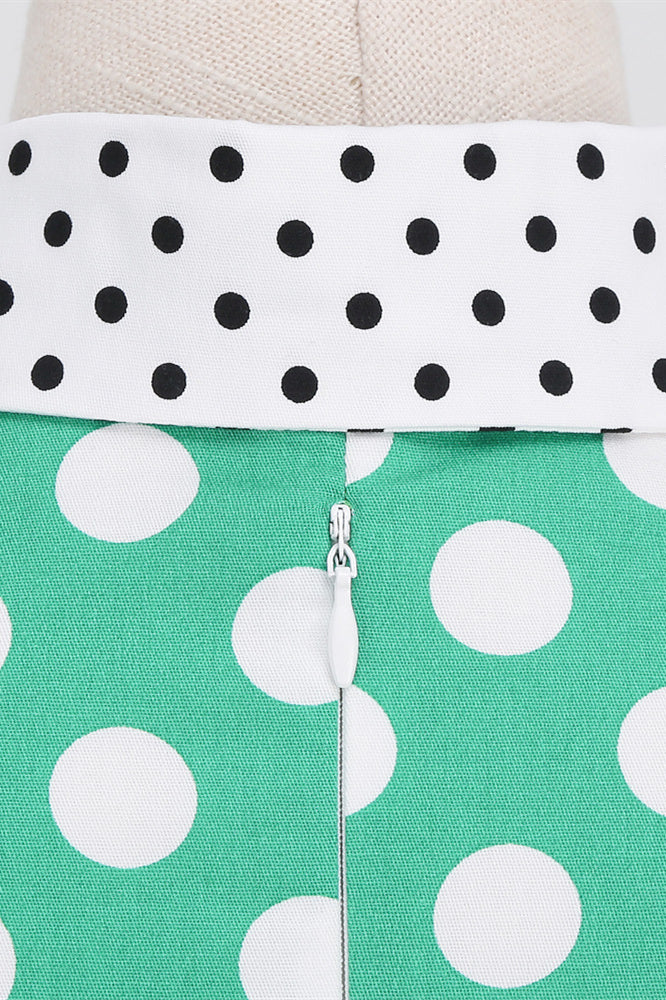 Green 1950s Polka Dots Big Swing Dress with Bow