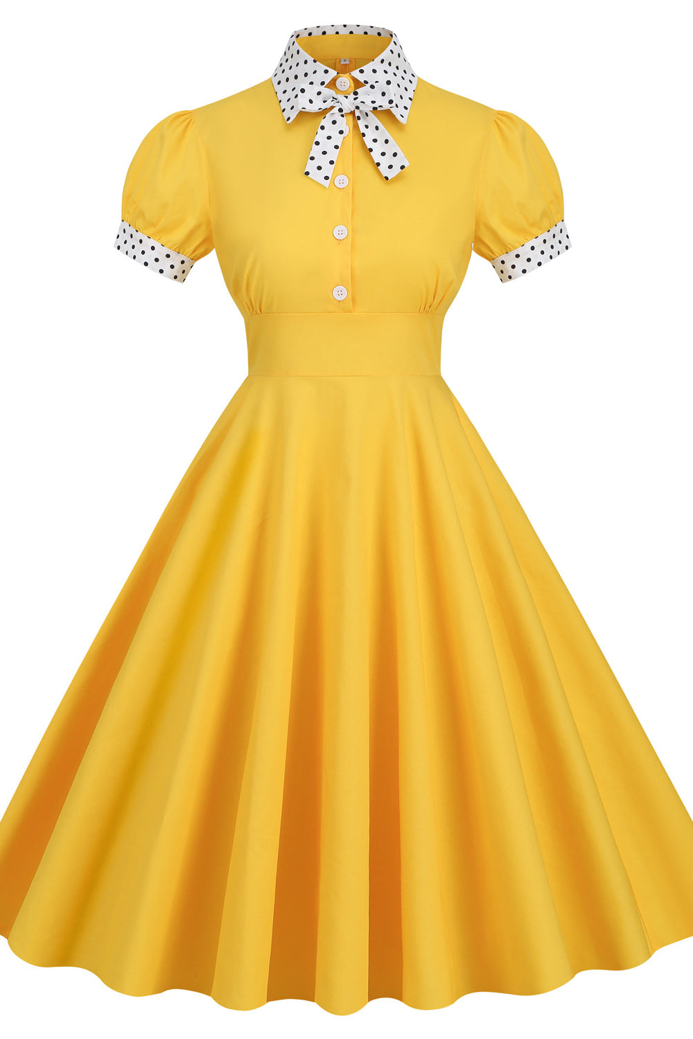 Green 1950s Polka Dots Big Swing Dress with Bow