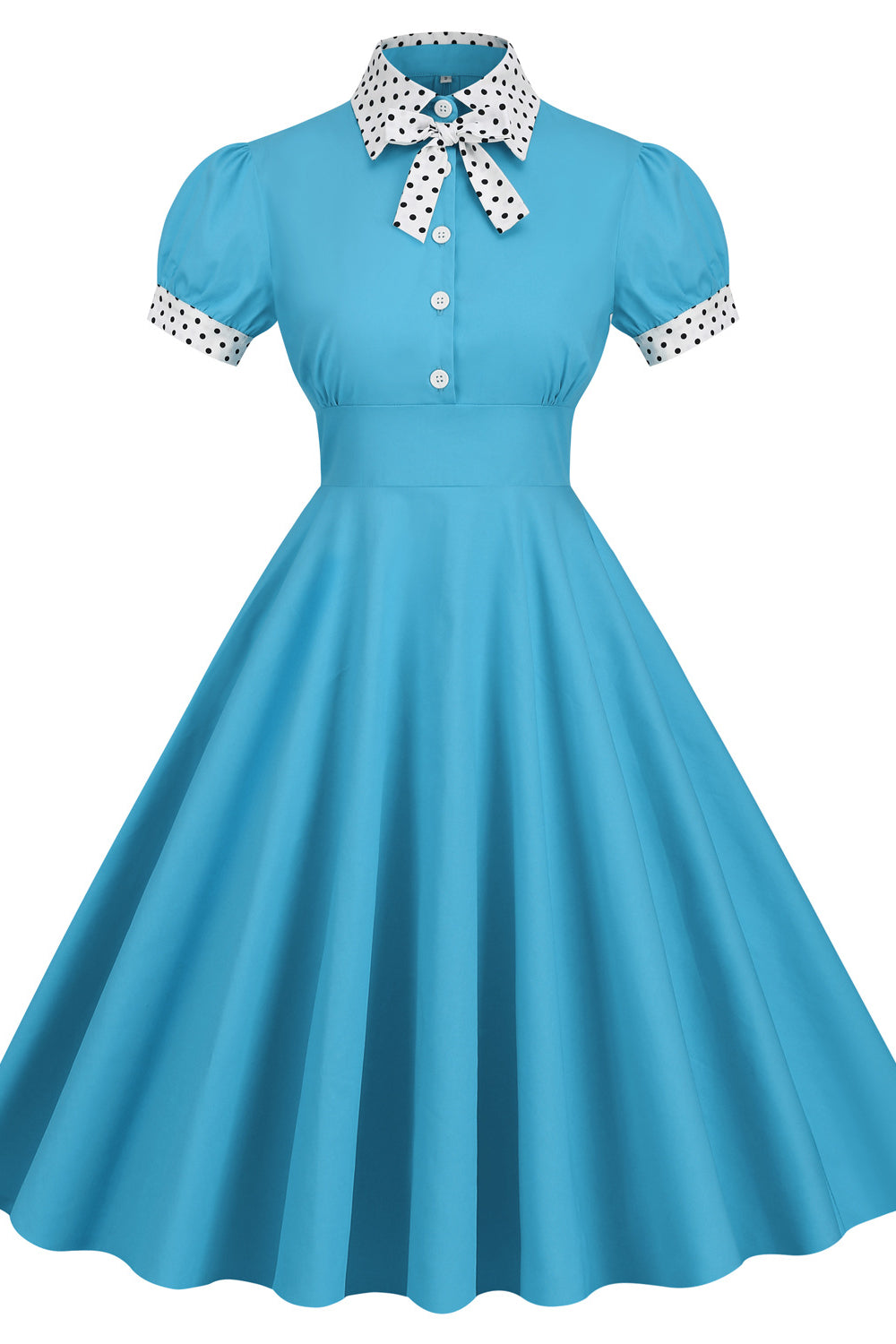 Green 1950s Polka Dots Big Swing Dress with Bow