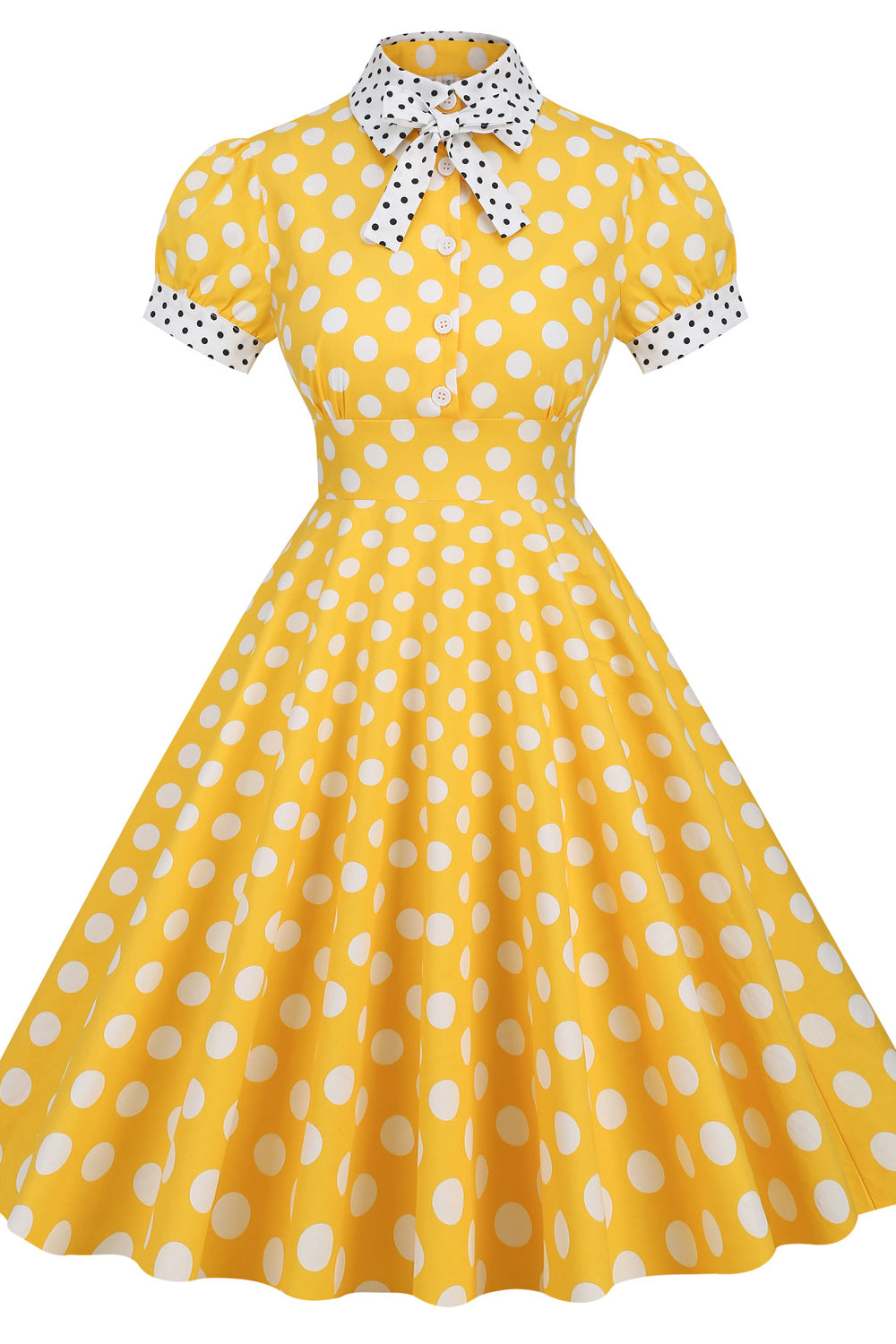 Green 1950s Polka Dots Big Swing Dress with Bow