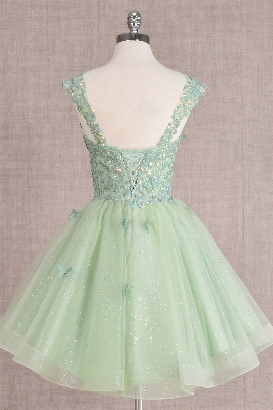 Green Butterfly Appliques A-line Short Dress PollyBoutique Green Butterfly Appliques A-line Short Dress PollyBoutique