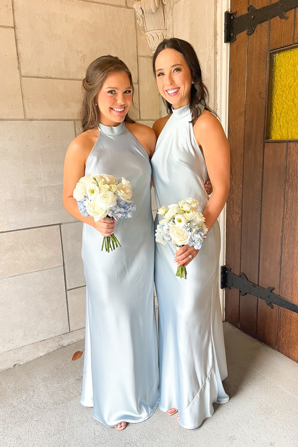 Halter Neck Dusty Blue Column Bridesmaid Dress – PollyBoutique
