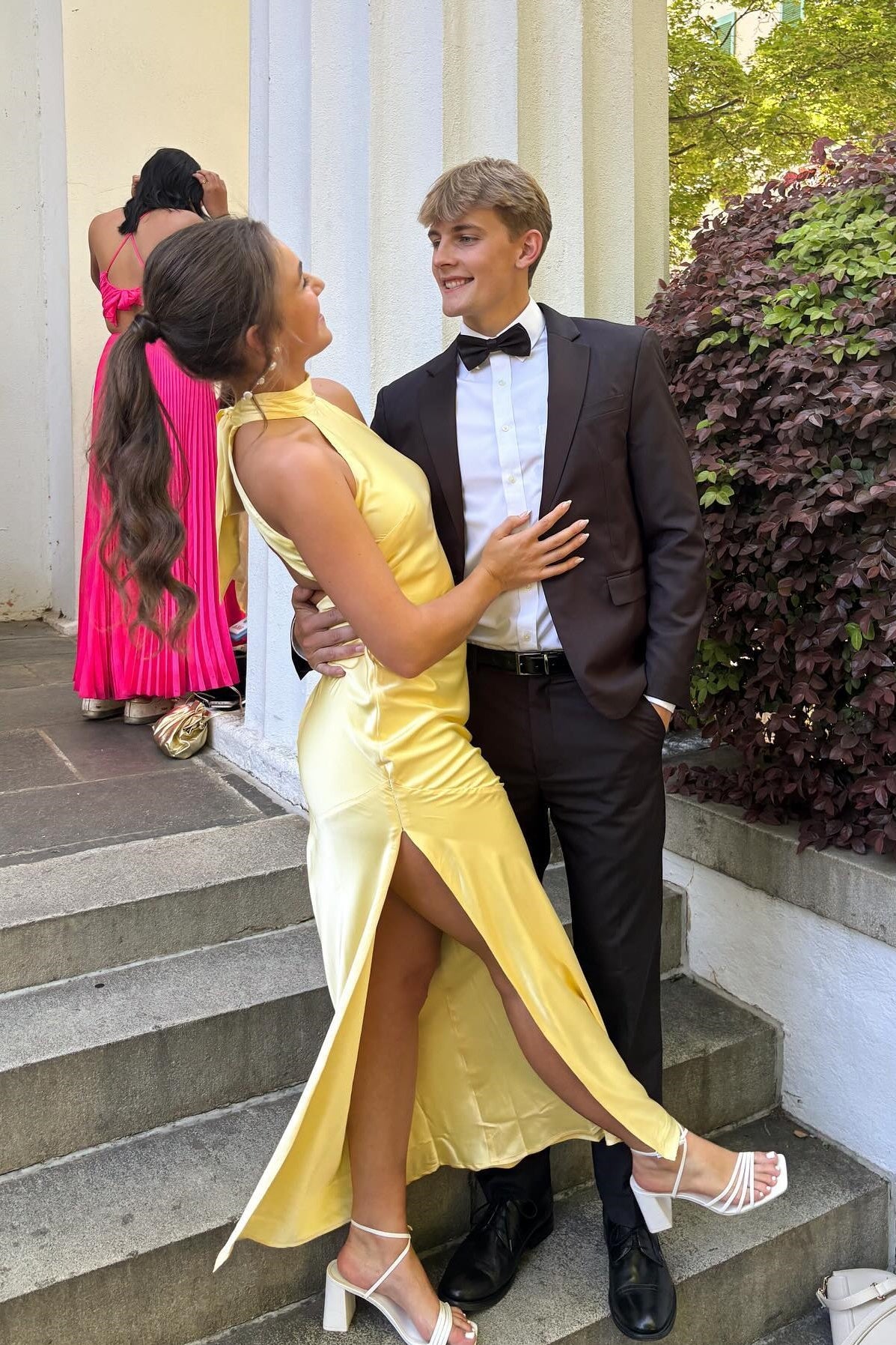 High Neck Yellow Back Bow Maxi Dress with Slit PollyBoutique High Neck Yellow Back Bow Maxi Dress with Slit PollyBoutique