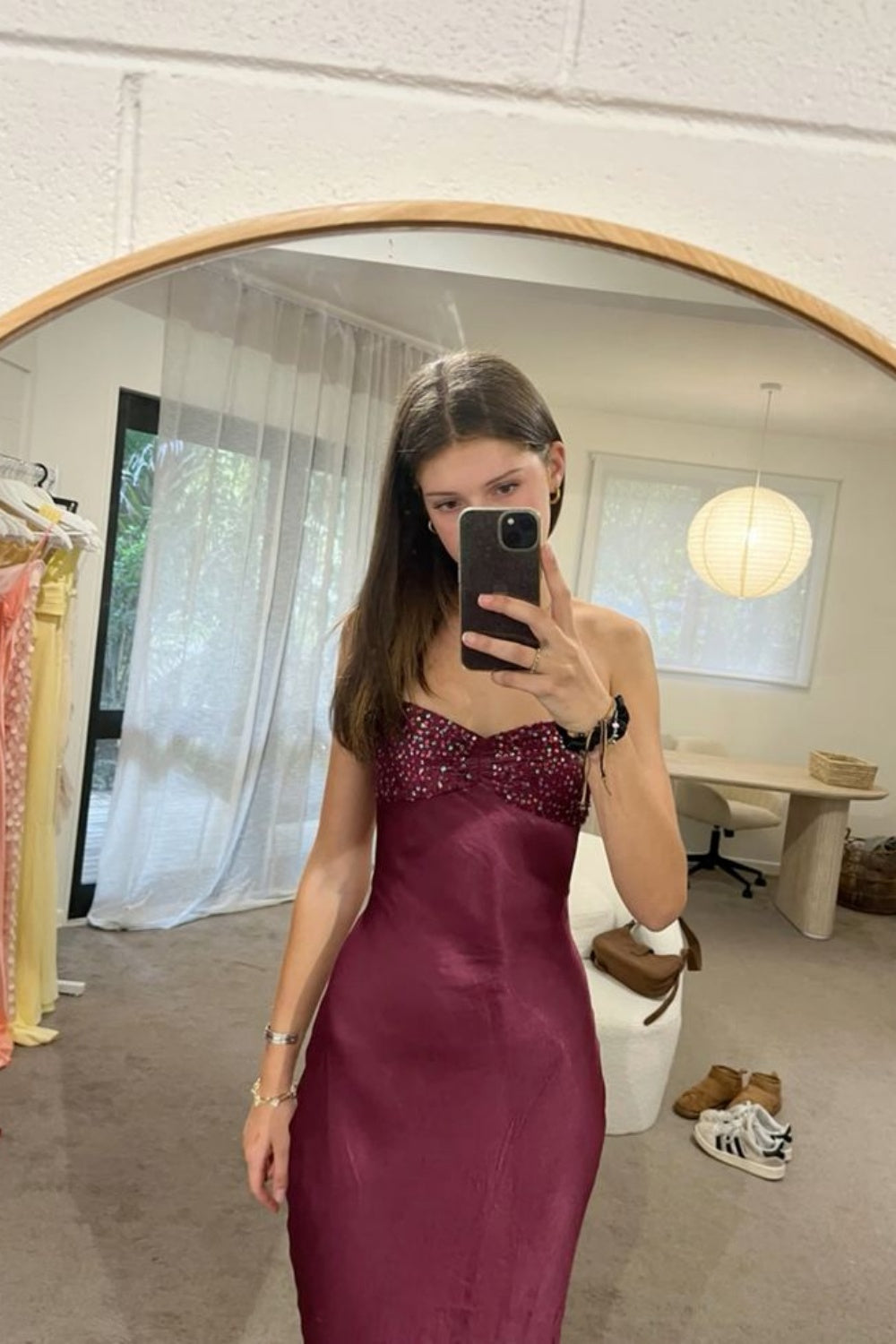 Halter Purple Ruched Bust Long Dress with Sequins