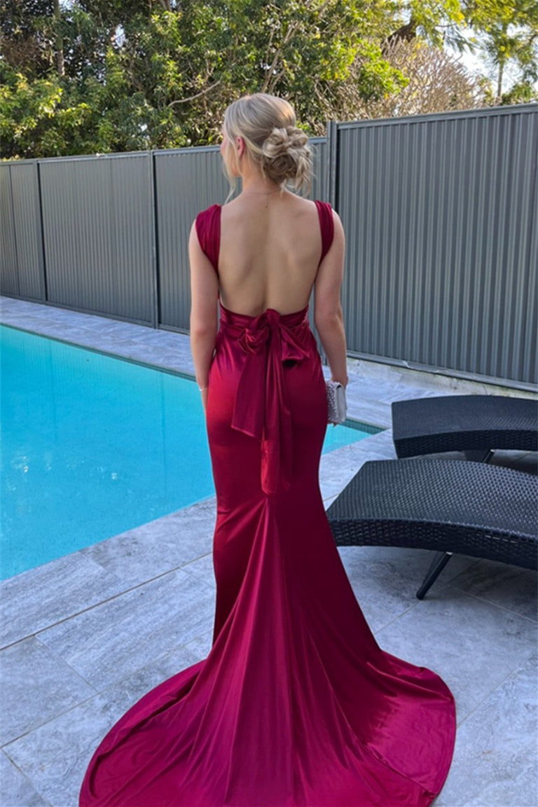 blue dress for baby girl Knotted Straps Burgundy Back Bow Long Dress – PollyBoutique