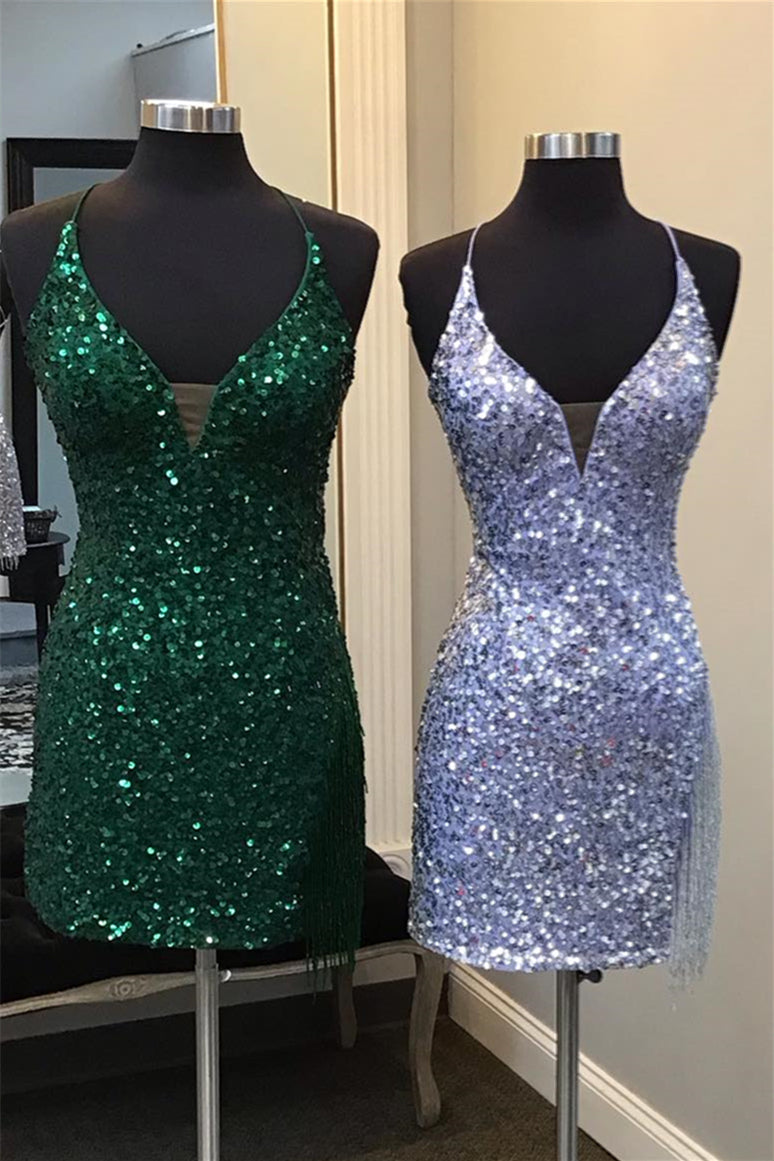 Lavender Sequin Tight Short Dress with Tassel PollyBoutique Lavender Sequin Tight Short Dress with Tassel PollyBoutique