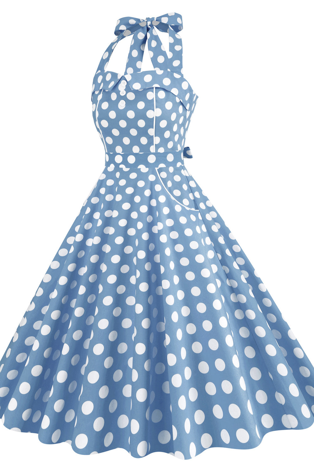 light blue swing dress Retro Stage 1950s Strap Polka Dot Swing Dress Sky Blue