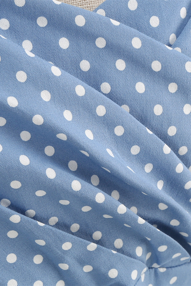 Light Blue 1950s Polka Dots Ruched Halter Swing Dress
