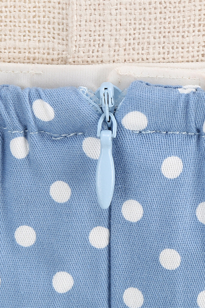 Light Blue 1950s Polka Dots Ruched Halter Swing Dress