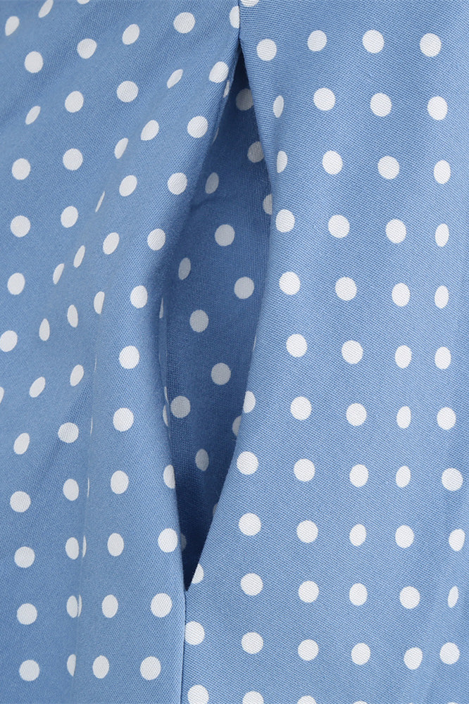 Light Blue 1950s Polka Dots Ruched Halter Swing Dress