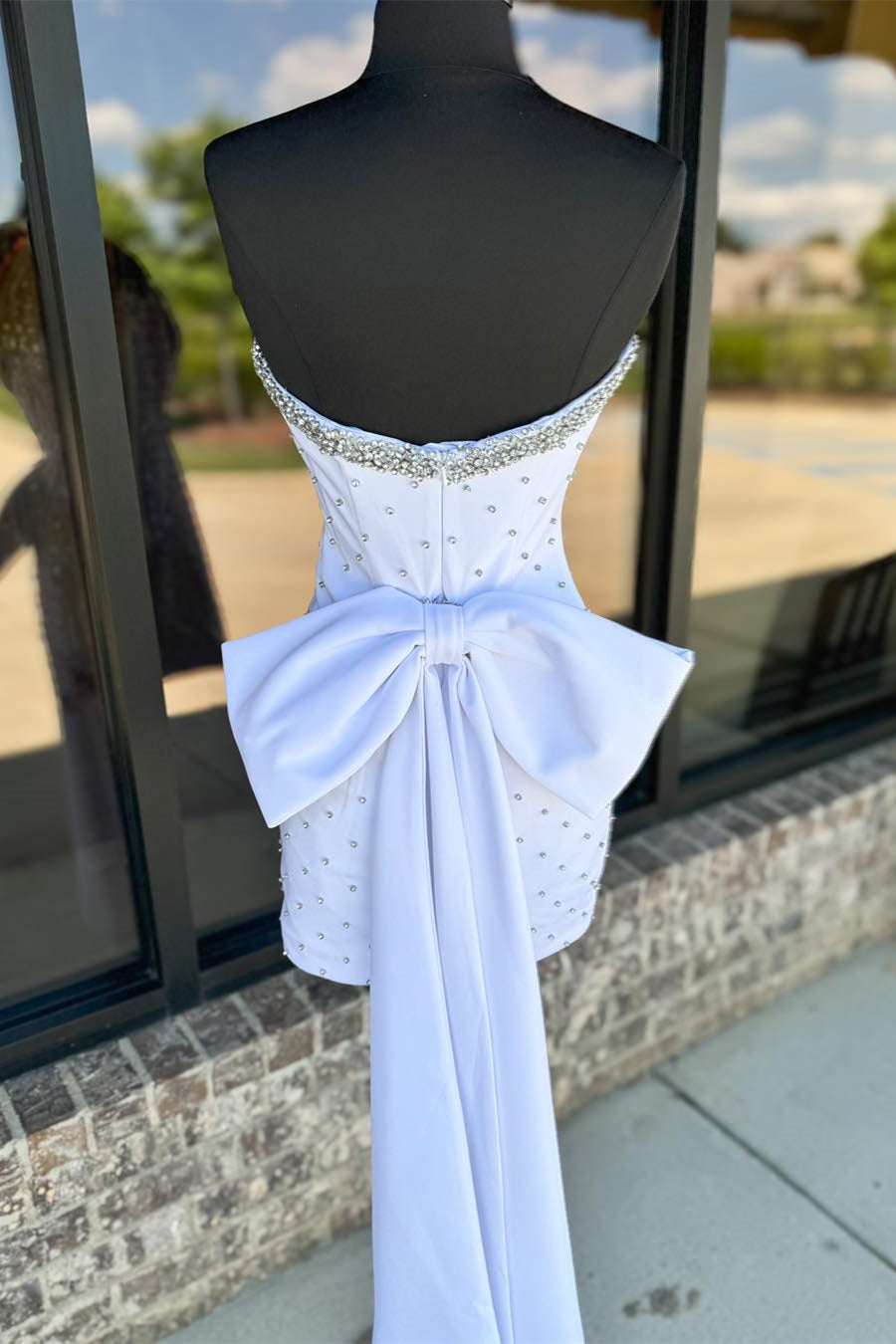 Light Blue Beaded Short Dress with Back Bow PollyBoutique Light Blue Beaded Short Dress with Back Bow PollyBoutique