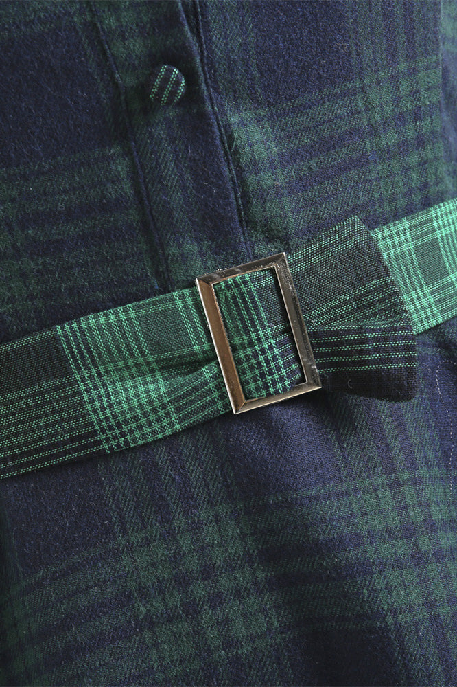 Navy Blue 1950s Plaid Belted Big Swing Dress