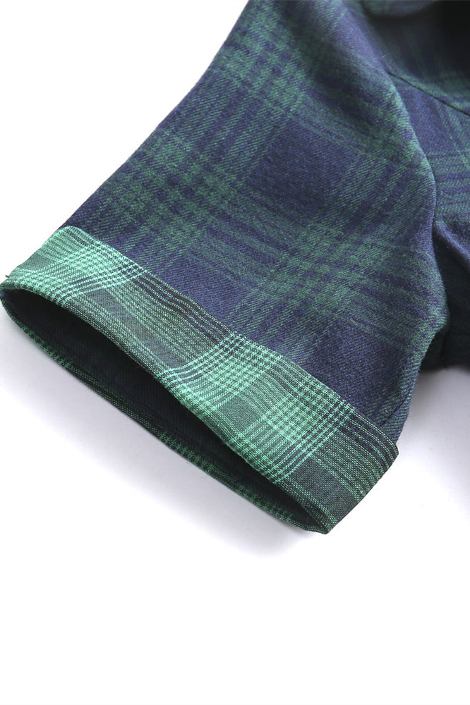 Navy Blue 1950s Plaid Belted Big Swing Dress