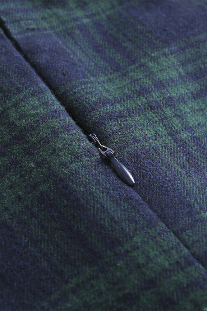 Navy Blue 1950s Plaid Belted Big Swing Dress