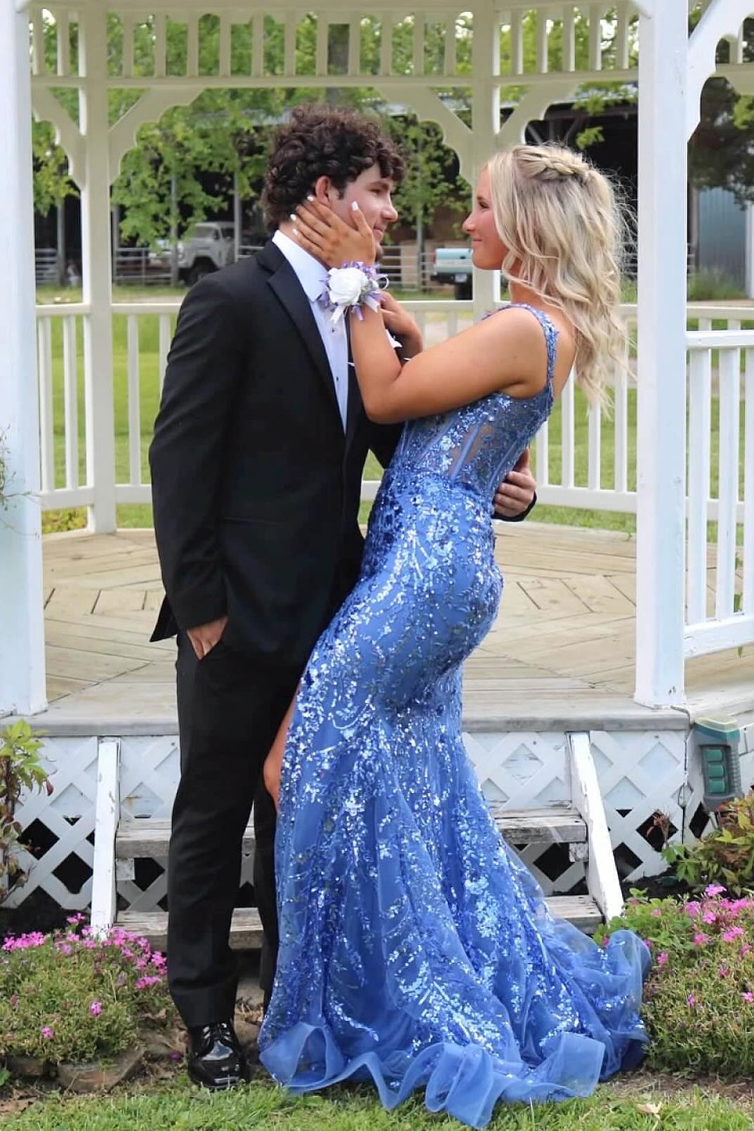 periwinkle sequin dress Periwinkle Iridescent Sequin Sweetheart Mermaid Long Prom Dress Modsele