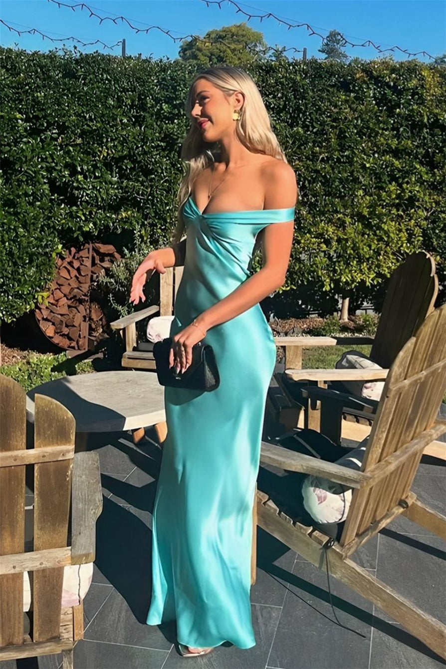 Off the Shoulder Aqua Open Back Sheath Long Dress PollyBoutique Off the Shoulder Aqua Open Back Sheath Long Dress PollyBoutique