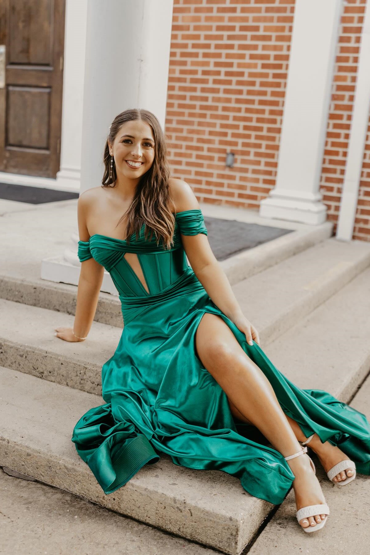chinese dress ladies Off the Shoulder Emerald Green Twist Long Dress – PollyBoutique