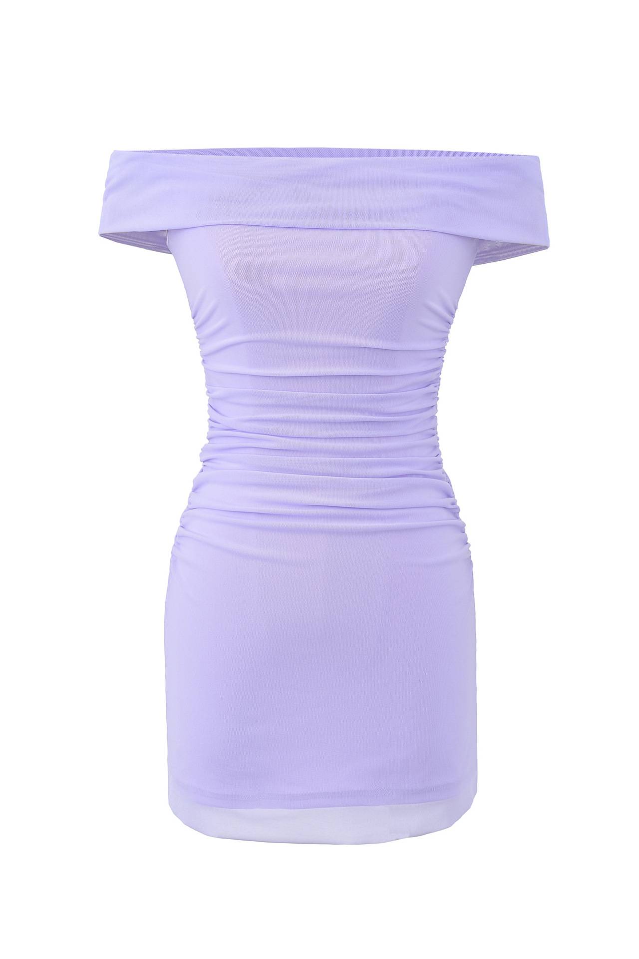 lilac ruched bodycon dress Mesh Ruched Bodycon Dress in Lavender