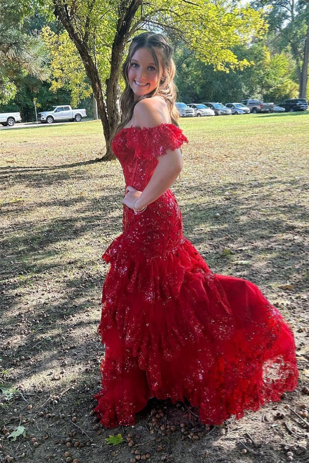 sequin ruffle tiered mermaid dress Off the Shoulder Red Sequin Tiered Mermaid Long Dress – PollyBoutique