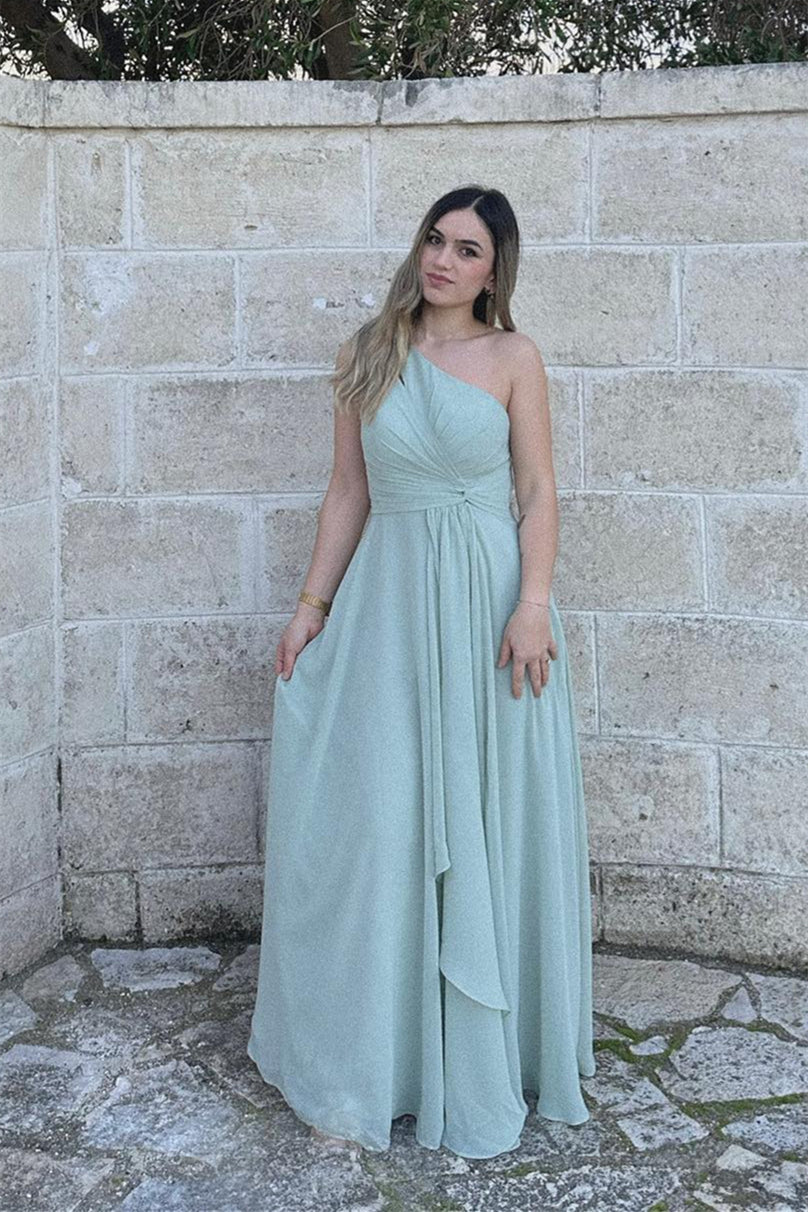 One Shoulder Agave Pleated Bridesmaid Dress with Slit PollyBoutique One Shoulder Agave Pleated Bridesmaid Dress with Slit PollyBoutique