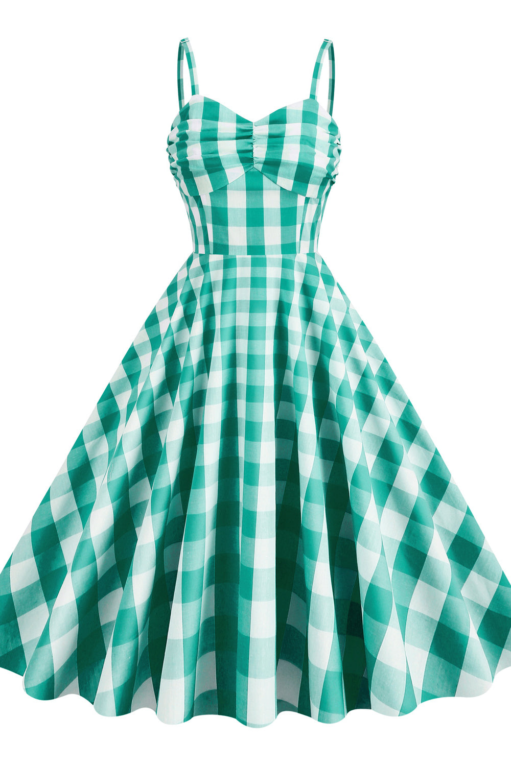 Pink 1950s Plaid Ruched Vintage Swing Dress