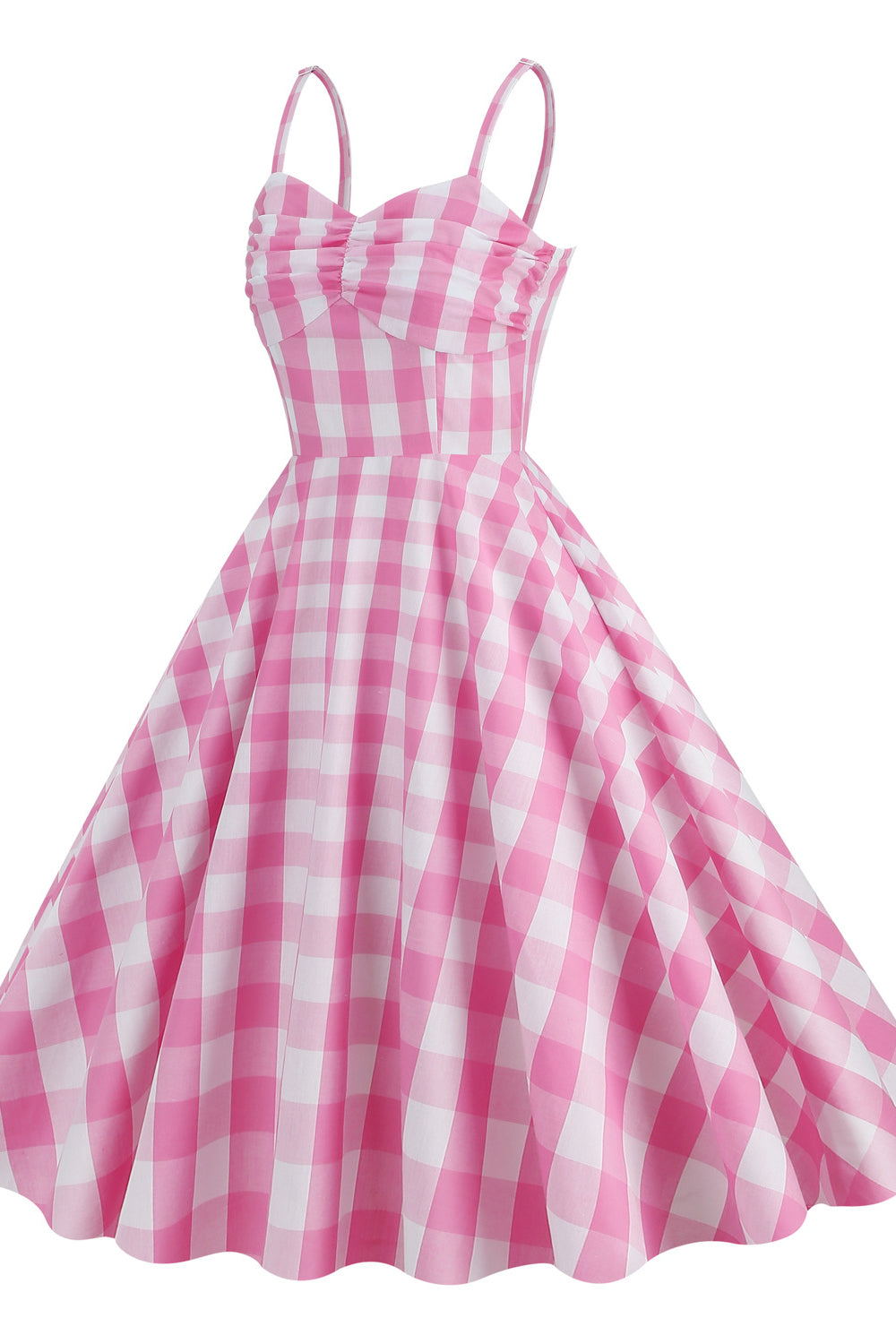 Pink 1950s Plaid Ruched Vintage Swing Dress