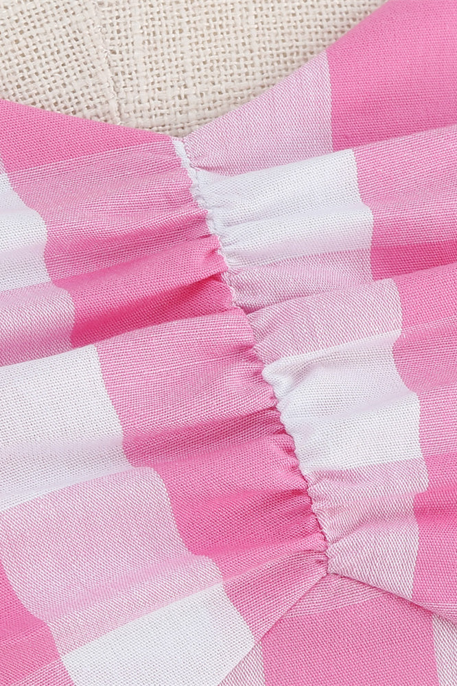 Pink 1950s Plaid Ruched Vintage Swing Dress