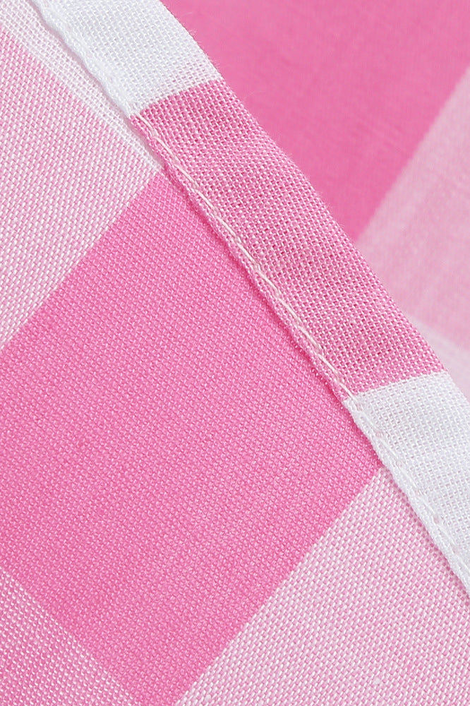 Pink 1950s Plaid Ruched Vintage Swing Dress