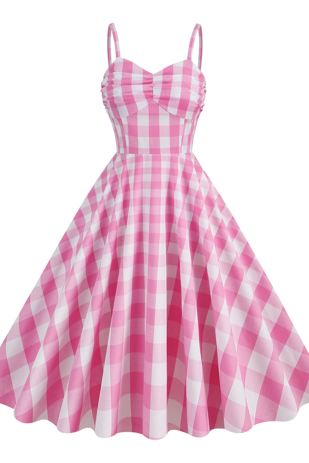 Pink 1950s Plaid Ruched Vintage Swing Dress