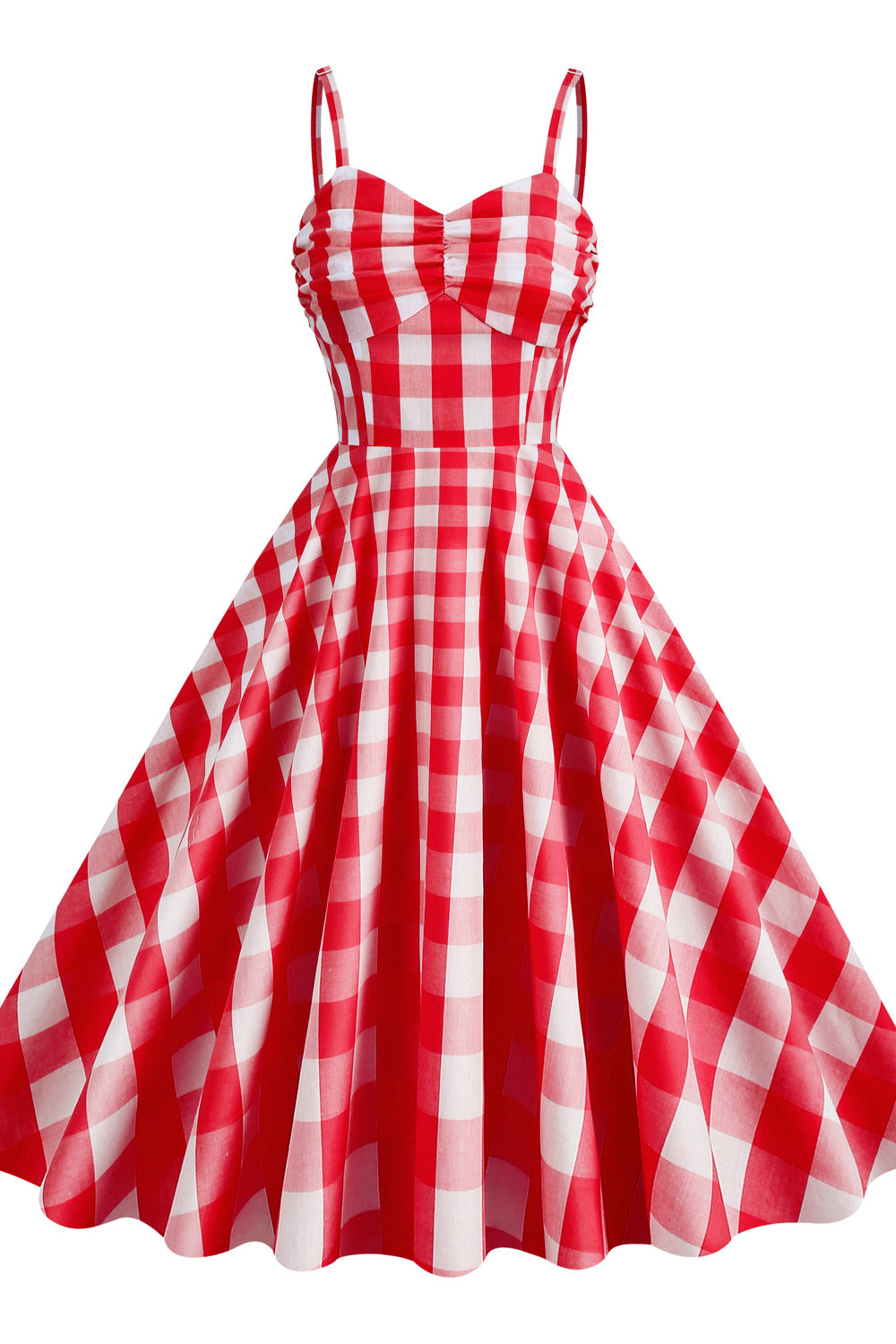 Pink 1950s Plaid Ruched Vintage Swing Dress
