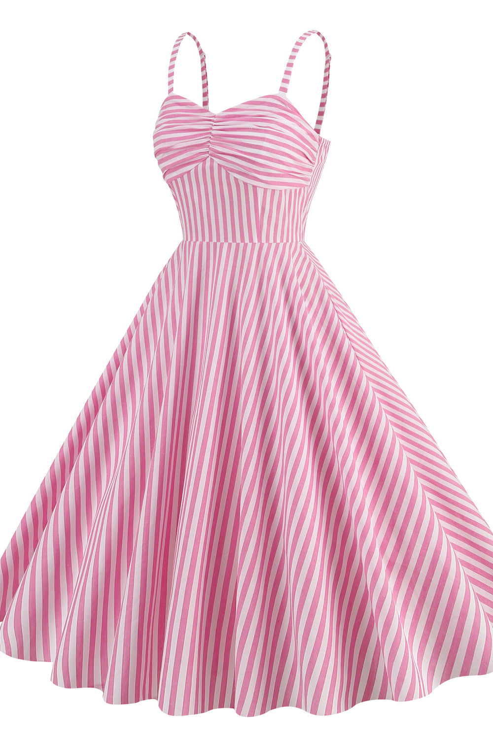 Pink 1950s Striped Ruched Vintage Swing Dress